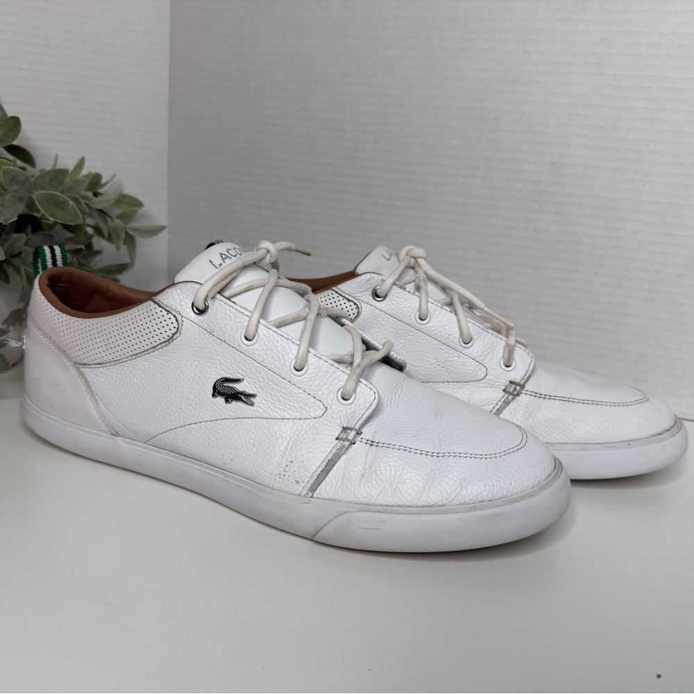 Lacoste Men's Bayliss Leather Perforated Collar Sneakers White Size 12 Preppy